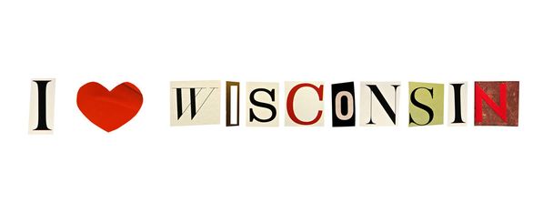 I Love Wisconsin formé avec des lettres de magazine sur un fond blanc
 - Photo, image
