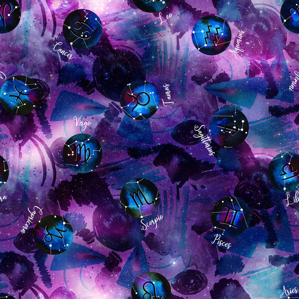 безшовний барвистий яскравий візерунок зі змішаними знаками зодіаку
 - Фото, зображення