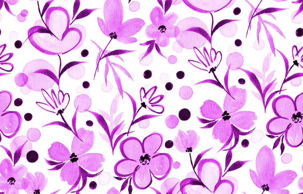 hand drawn seamless colorful bright pattern with colorful flowers - 写真・画像