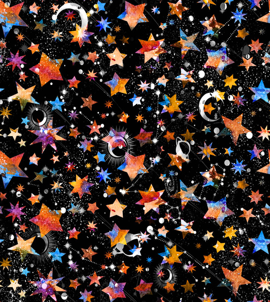 seamless colorful bright pattern with galaxy stars - Photo, Image