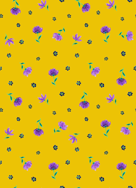 hand drawn seamless watercolor colorful bright pattern with colorful flowers  - Фото, зображення