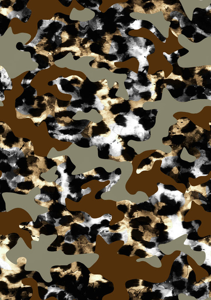 Kusursuz el çizimi soyut suluboya leopar çita derisi desenli benekli  - Fotoğraf, Görsel