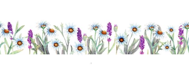 Wild flowers background Watercolor. Field flowers. Flower illustrations. Bohemian bouquets of flowers, wreaths, wedding compositions, anniversary, birthday, Invitations greeting cards - Vektor, obrázek