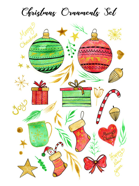 tarjeta colorida dibujada a mano con decoraciones de Navidad  - Foto, imagen