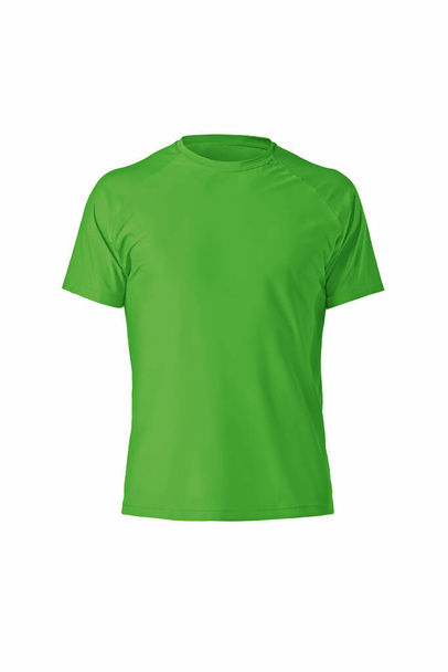 T-shirt uni vert en coton à manches courtes isolé sur un fond blanc. Chemise élégante à col rond. Mannequin fantôme photographie
 - Photo, image