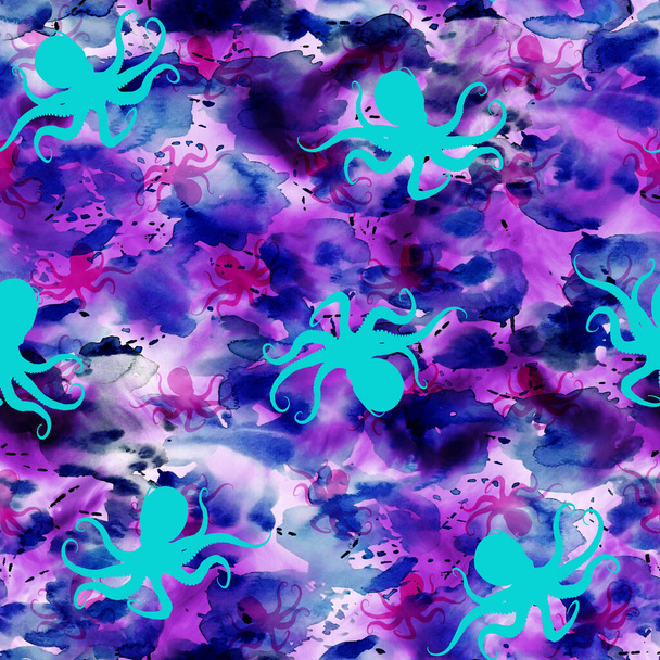 abstracto inconsútil colorido patrón de tinte de lazo brillante con pulpos formas - Foto, Imagen