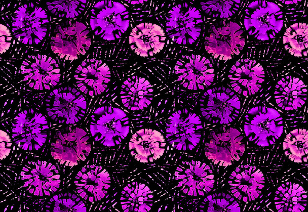 ζωγραφισμένο στο χέρι χωρίς ραφή πολύχρωμο φωτεινό μοτίβο με shibori floral print  - Φωτογραφία, εικόνα