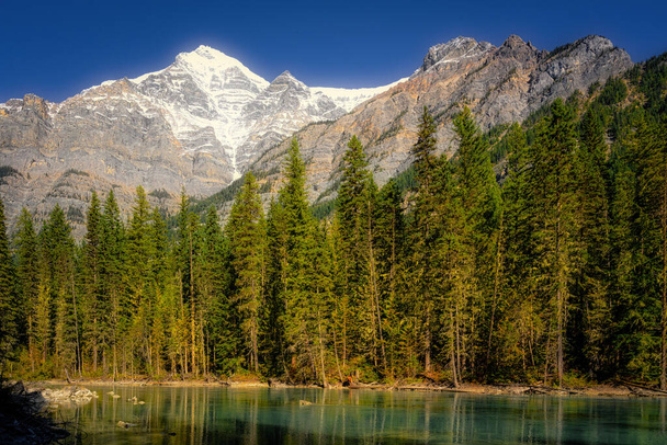 Mount Robson and Whitehorn Mountain, Kinney Lake, Jasper Alberta Kanada - Fotografie, Obrázek