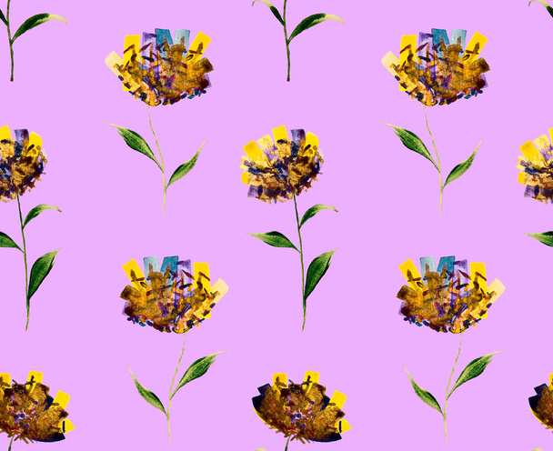 hand getekend naadloze kleurrijke heldere patroon met bloemen  - Foto, afbeelding