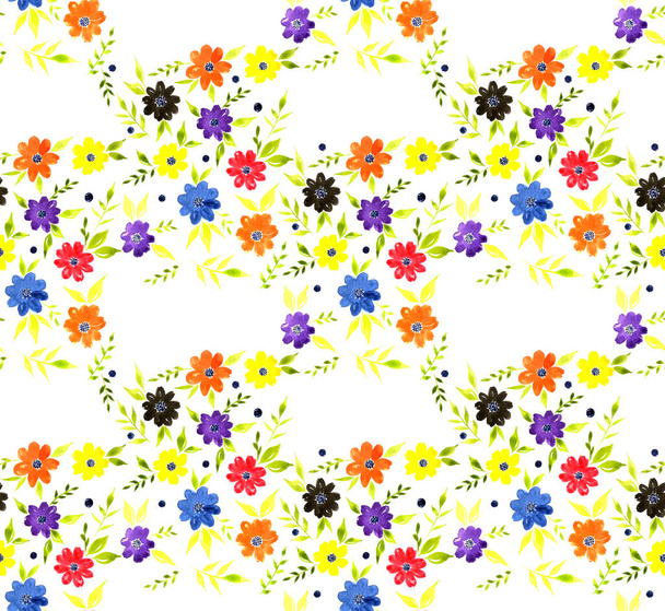 hand drawn seamless colorful bright pattern with colorful flowers - Photo, Image