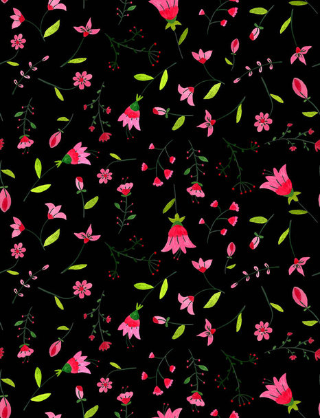 hand getekend naadloze kleurrijke achtergrond met bloemen - Foto, afbeelding