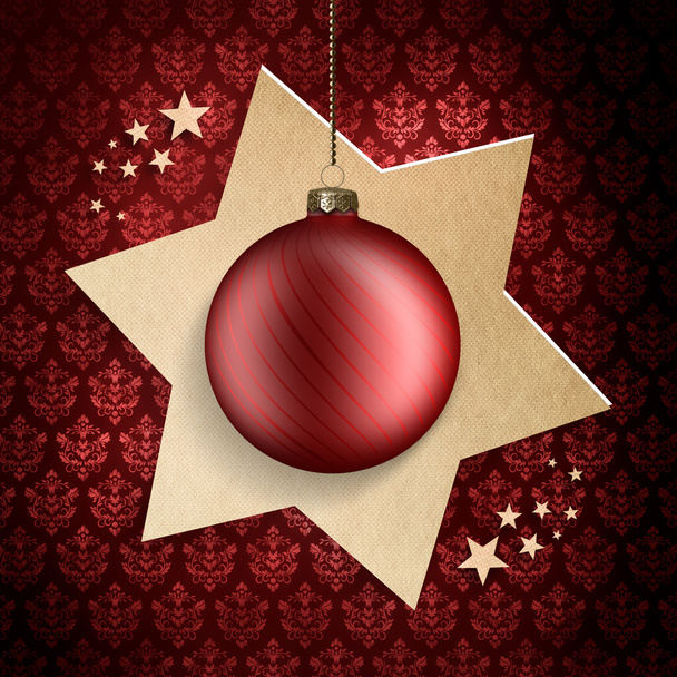 Christmas card template - red bauble on star - Foto, Imagem