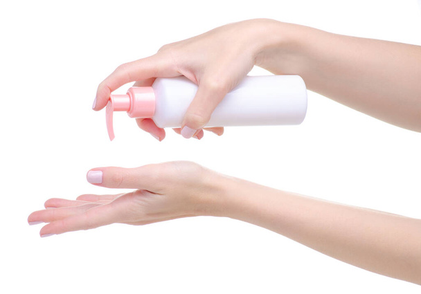 Bottle dispenser cream for hands in hand - Fotoğraf, Görsel