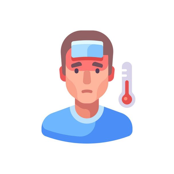 Fever flat illustration. Sick man with a cold - Vektor, obrázek