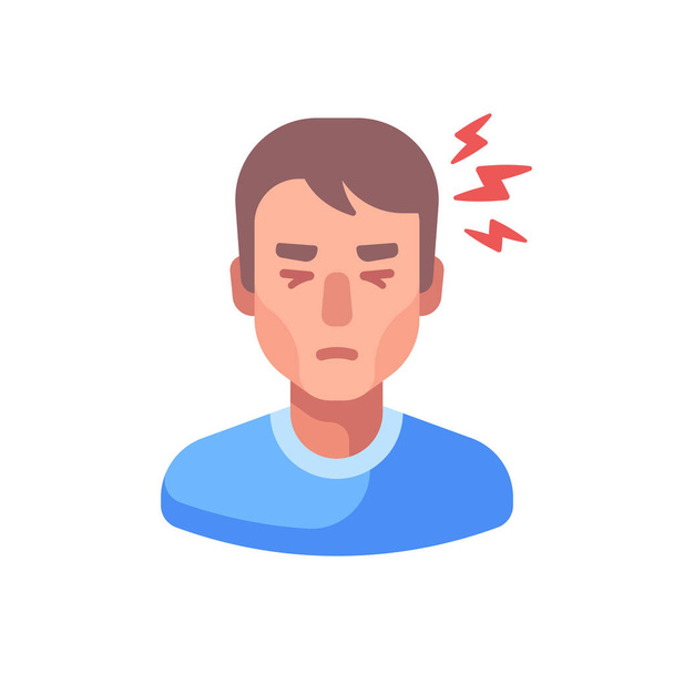 Headache flat illustration. Tired man feeling sick - Διάνυσμα, εικόνα
