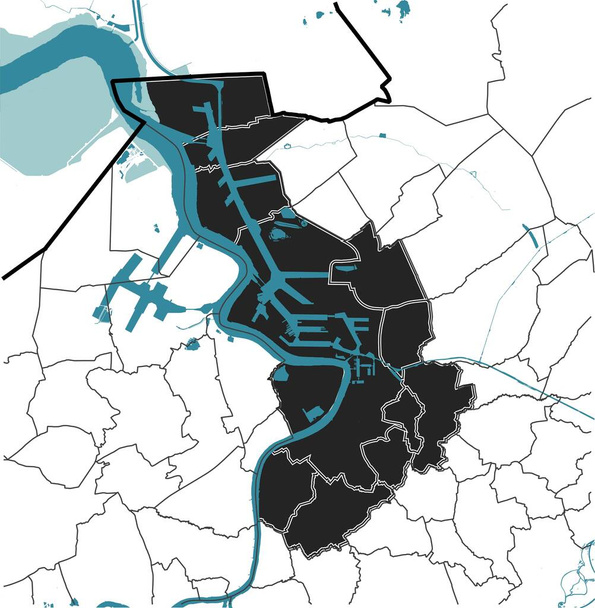 Антверпен Бельгия карта рек, воды, административных районов на белом фоне
 - Вектор,изображение