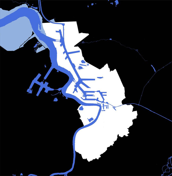 Антверпен Антверпен Бельгія Адміністративна біла карта річок і води на чорному тлі - Вектор, зображення