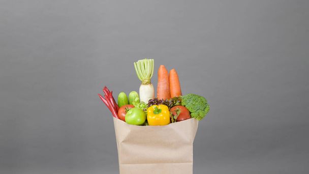  vegetables in grocery bag on studio grey background - Valokuva, kuva