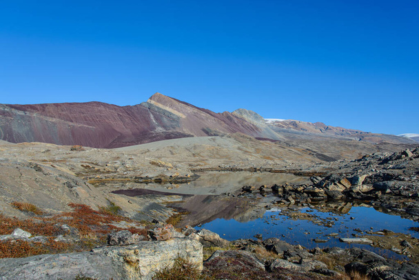 Güzel renkli kayaları olan Grönland manzarası. - Fotoğraf, Görsel