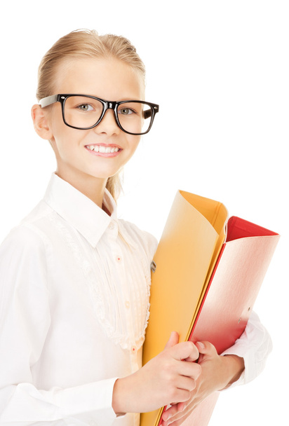 Elementary school student with folders - Φωτογραφία, εικόνα