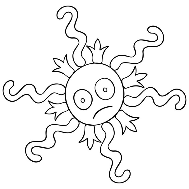 Virus, bacterium, microbe, pathogen. Vector illustration. Contour on an isolated background. Coloring book for children. Medical topics. Coronavirus. The spread of a dangerous infection. Doodle style. Sketch. - Vektör, Görsel
