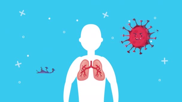 menschliche Figur mit Lungen und Covid19 Partikelcharaktere - Filmmaterial, Video