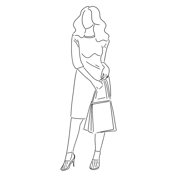 hand drawn woman, girl. vector illustration  - Vetor, Imagem