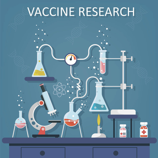 Laboratory Research. Medical Research. Testing of vaccine - Vector, Image