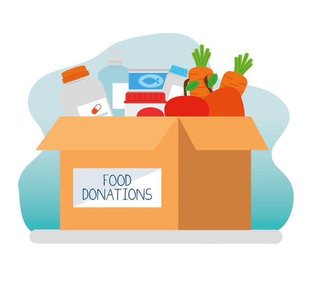 charity donation box with food and medicine - Vector, Image