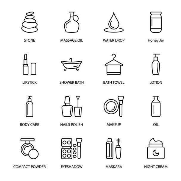 Beauty Salon, Makeup and Cosmetics outline Icons - vector  - Vector, Image