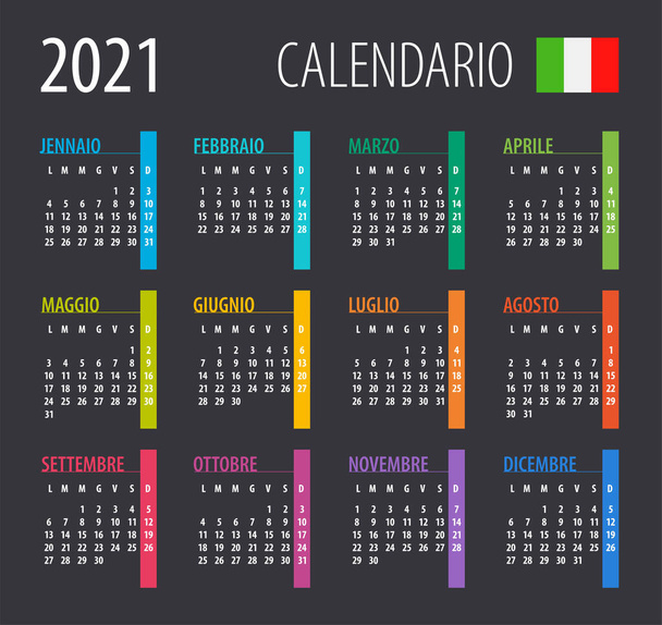 Kalender 2021 - Abbildung. Vorlage. Attrappe auf. Italienische Version - Vektor, Bild