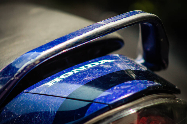 Limassol Cyprus April 16, 2020 Closeup of a motorcycle parked in the streets of Limassol in Cyprus island - 写真・画像