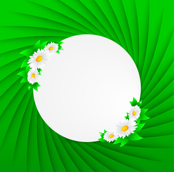 abstrakter Hintergrund mit Gänseblümchen und grünen Blättern - Vektor, Bild