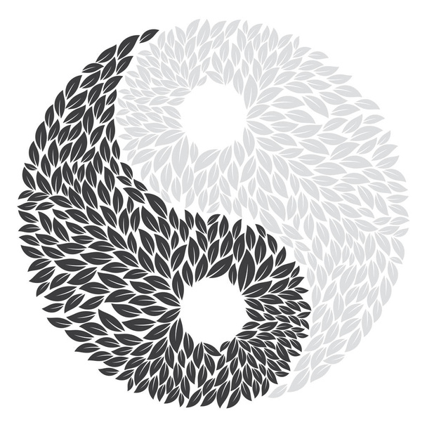 Vector silhouette logo Ying a Yang created from petals. Isolated on white background. - Vector, Imagen