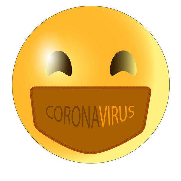 Yellow smiley a mask and the write text coronavirus - Photo, Image