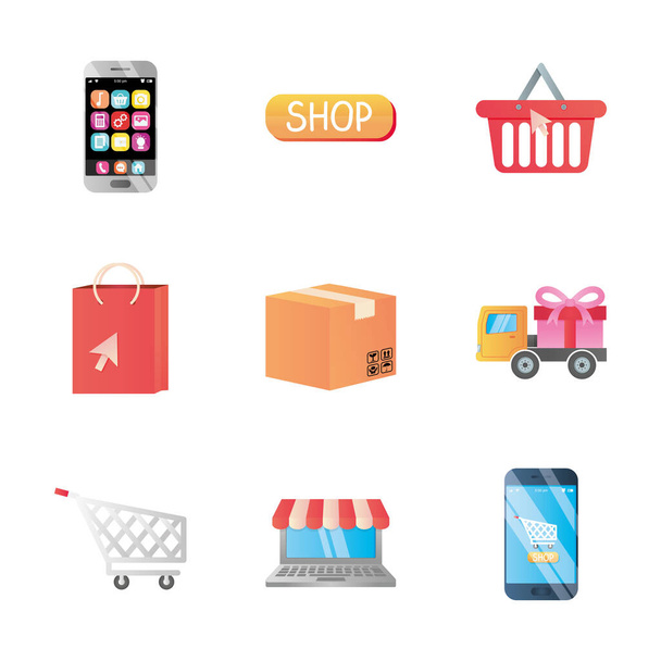 nakupování online ikony sada, podrobný styl - Vektor, obrázek