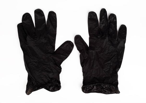 siyah plastik tek kullanımlık eldivenler, izole et - Fotoğraf, Görsel