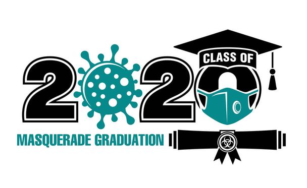 2020 Class in medical mask of year during quarantine - lettering for greeting, invitation card. Extreme masquerade graduation. Text for graduation design, greetings, t-shirts, party, high school or college graduates. Illustration, vector - Vector, Image