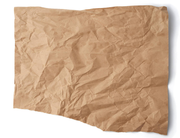 piece of crumpled brown paper isolated on white background, element for designer - Fotografie, Obrázek