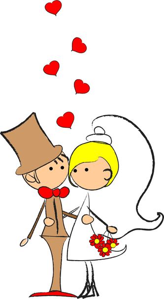 Wedding, bride and groom in love - Vector, Image