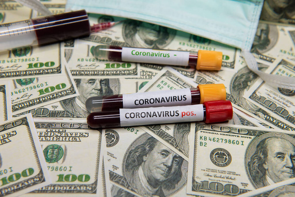ドルの経済状況とコロナウイルスの陽性検査. - 写真・画像