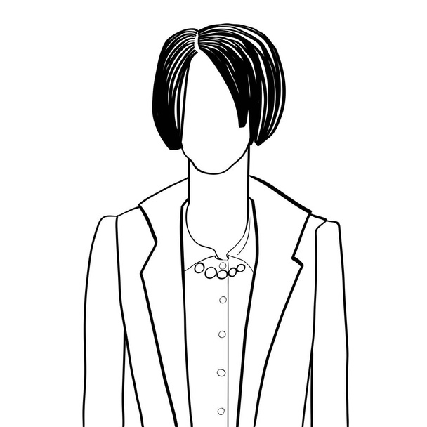 Рука намальована художня ілюстрація анонімного аватара молодої ділової жінки або вчителя з зачіскою боб в куртці і сорочці, веб-профіль каракулі ізольовані на білому
 - Фото, зображення
