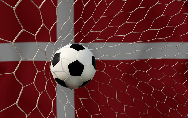 Σημαία Δανίας και μπάλα ποδοσφαίρου. Έννοια αθλητισμού. - Φωτογραφία, εικόνα
