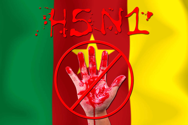 Koncept open hand stop epidemie H5N1 na pozadí vlajky. - Fotografie, Obrázek