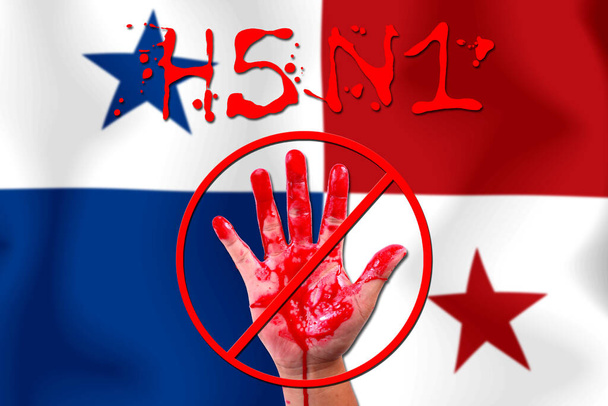 Concept open hand te stoppen H5N1 epidemie op vlag achtergrond. - Foto, afbeelding
