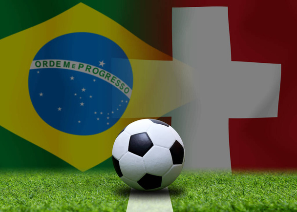 Zawody Pucharu Piłki Nożnej pomiędzy krajową Brazylią a Szwajcarią. - Zdjęcie, obraz