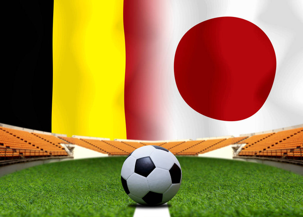 Змагання з футболу між збірними Бельгії та Японії. - Фото, зображення