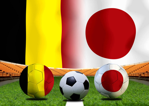 Змагання з футболу між збірними Бельгії та Японії. - Фото, зображення
