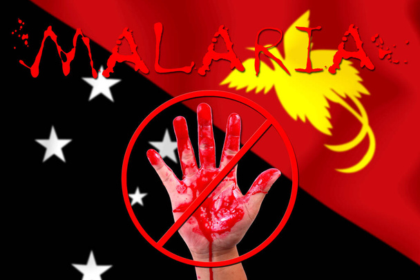 Concept open hand stop Malaria epidemic on flag background. - Photo, Image