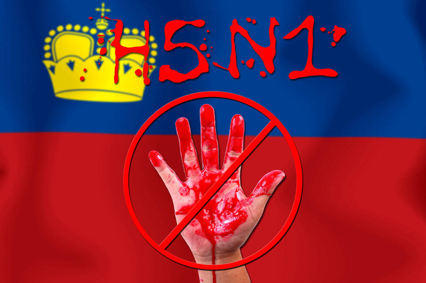 Concetto stop mano aperta epidemia H5N1 sullo sfondo della bandiera
. - Foto, immagini